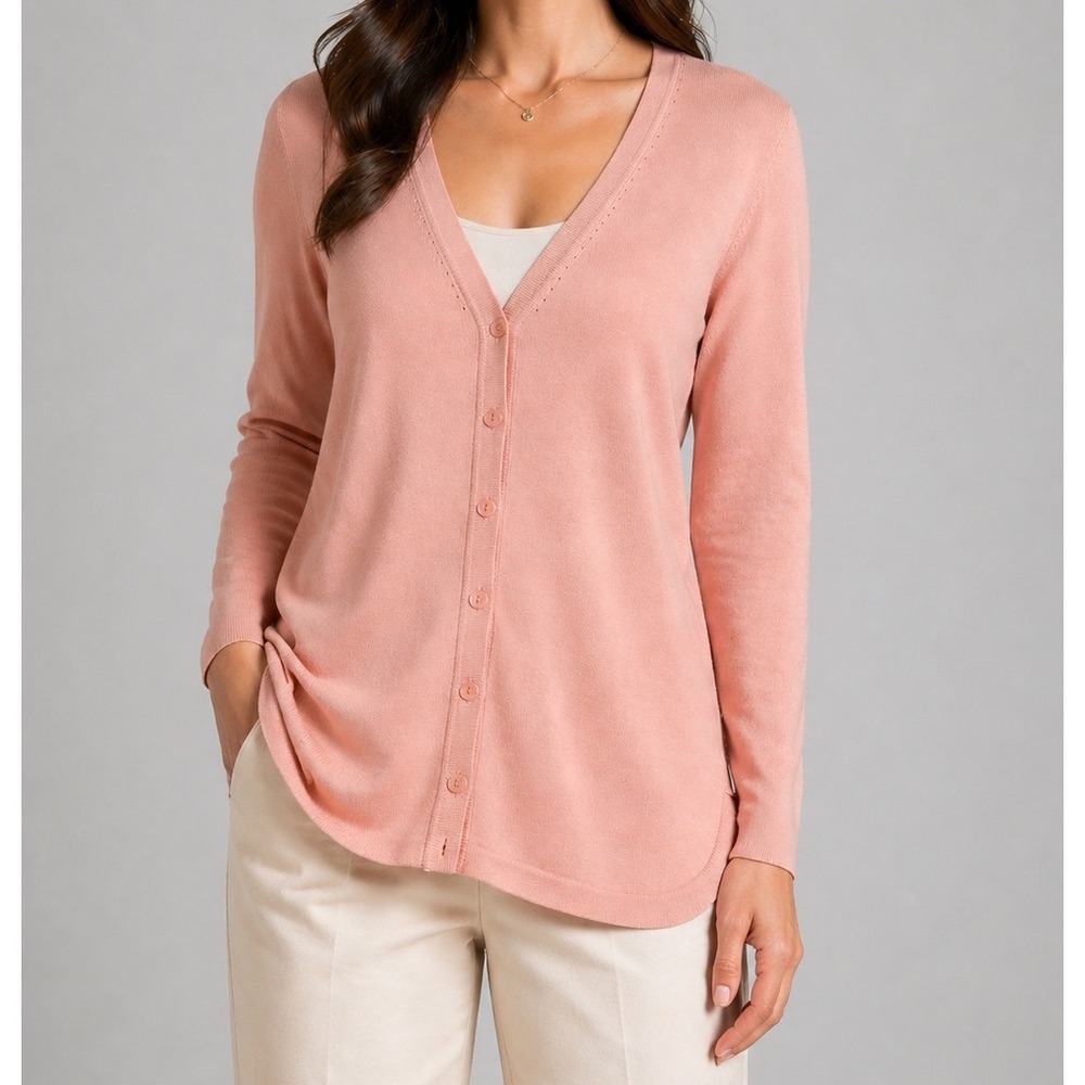 Talbots Soft Pink Girlfriend Everyday Sweater Button Cardigan L Academia Spring